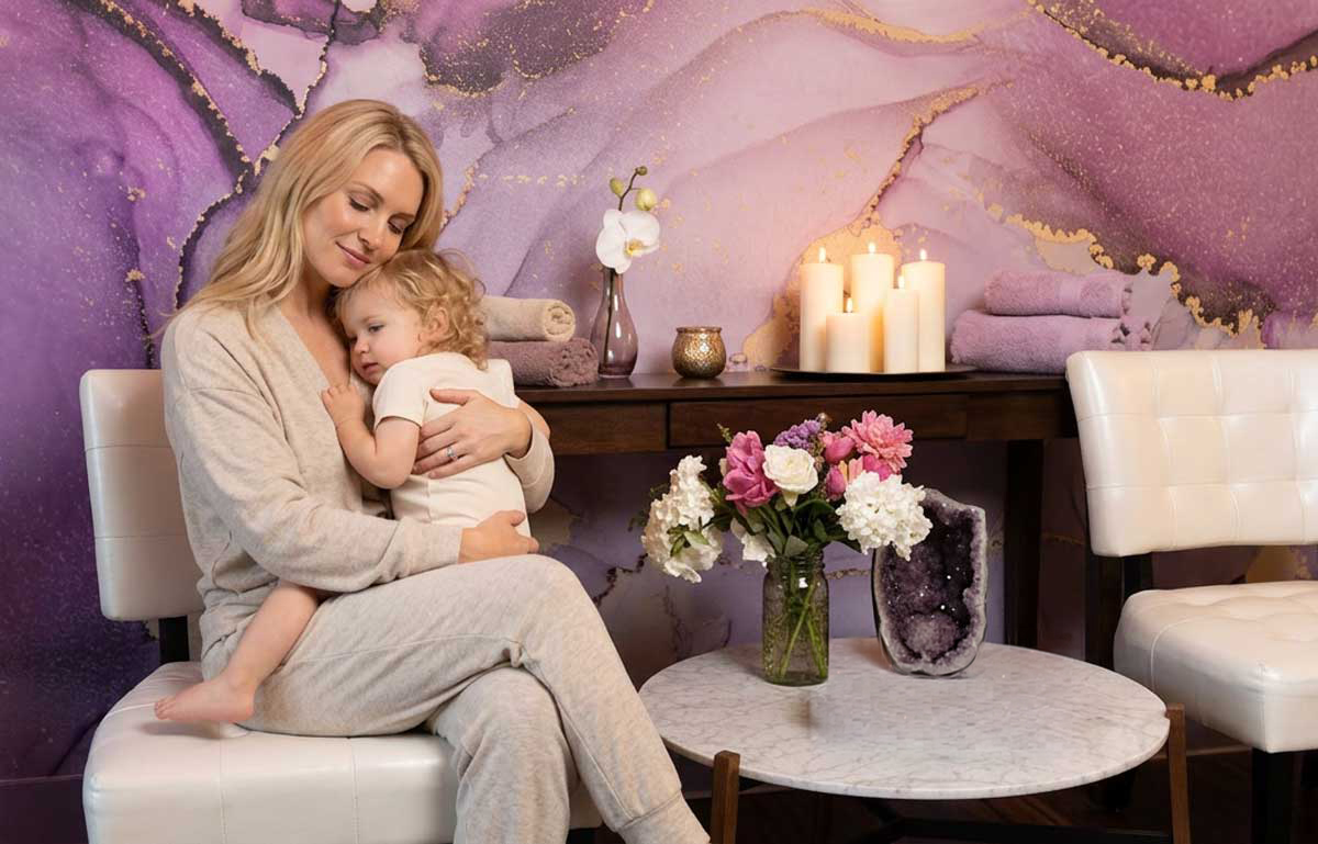 blonde-mother-holding-a-young-child-in-a-massage-spa